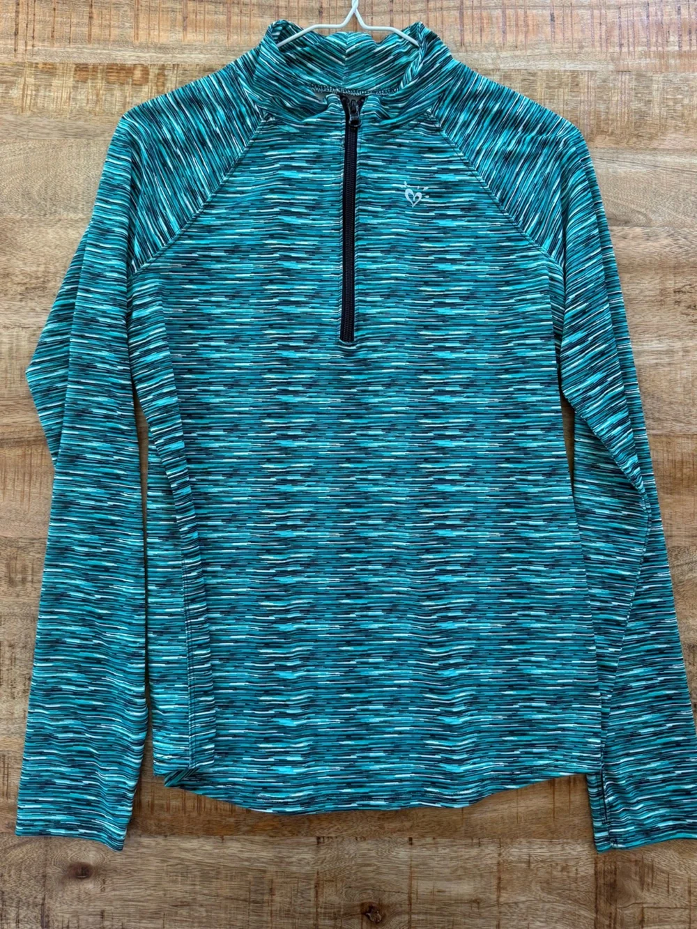 Justice Girls Size 16 Teal Space Dye Quarter Zip Athletic Pullover Active Top